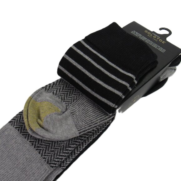 Gold Toe Men's Assorted Patterns Dress Socks 3 Pair Black & Gray Combo One Size - Picture 4 of 6